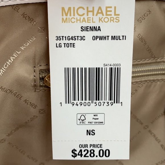 Michael Kors Sienna Large Tote Shoulder Bag Optic White Multi Leather Canvas - Picture 11 of 16